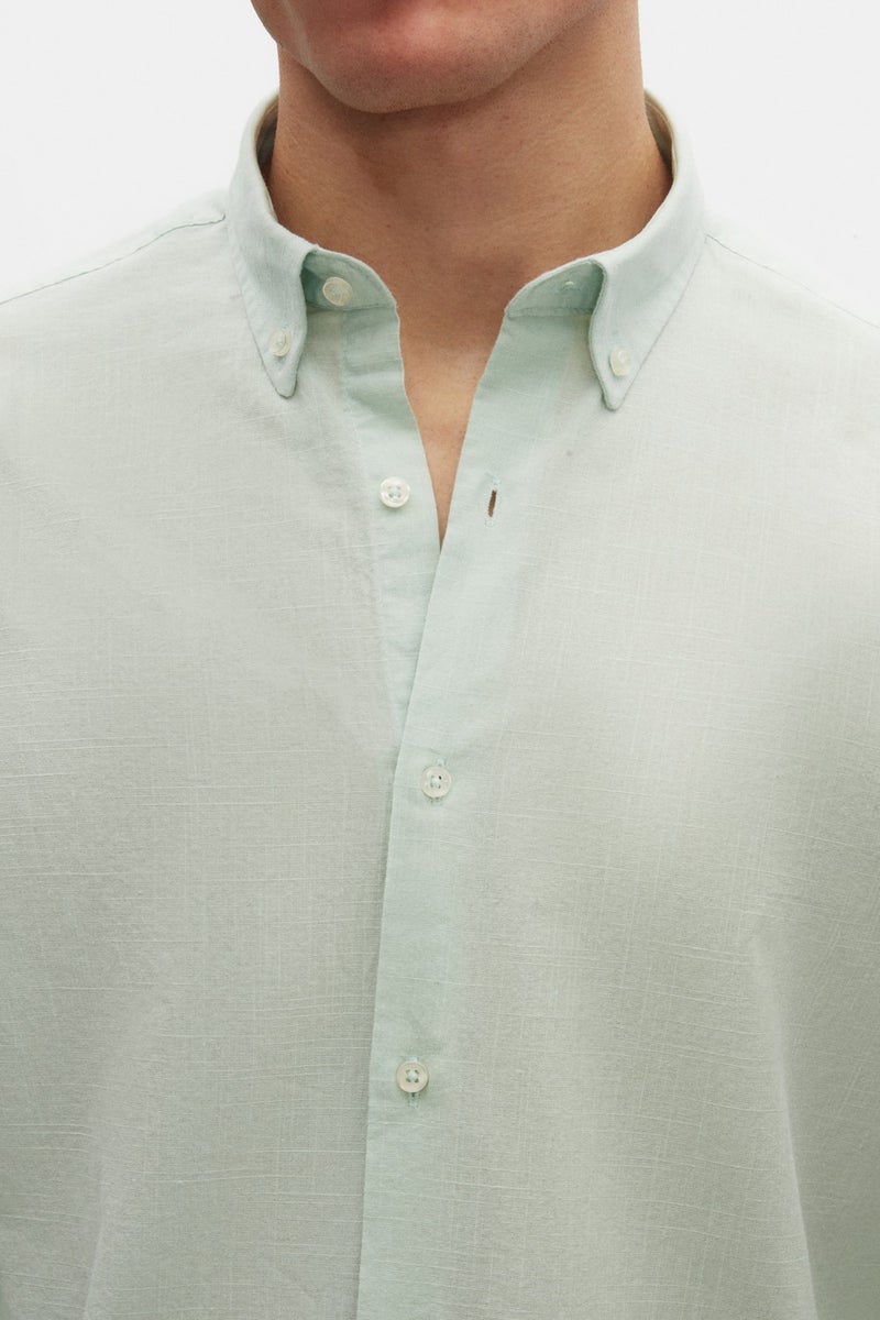 D'S DAMAT D'S Groom Ds Groom Comfort Green Button-down Collar Relaxed Cut Linen Look Cotton Shirt 2HC02ORT64265 - Image 3