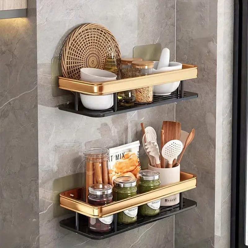 SAJANI Golden Wall Mounted Shower Caddy Shelf, Space-Saving Large Capacity Aluminum Storage Rack, Multifunctional Storage Rack for Bathroom and Kitchen (Pack of 1) (Shelf Rack) - Image 4