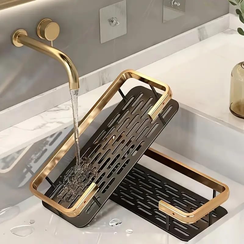 SAJANI Golden Wall Mounted Shower Caddy Shelf, Space-Saving Large Capacity Aluminum Storage Rack, Multifunctional Storage Rack for Bathroom and Kitchen (Pack of 1) (Shelf Rack) - Image 3