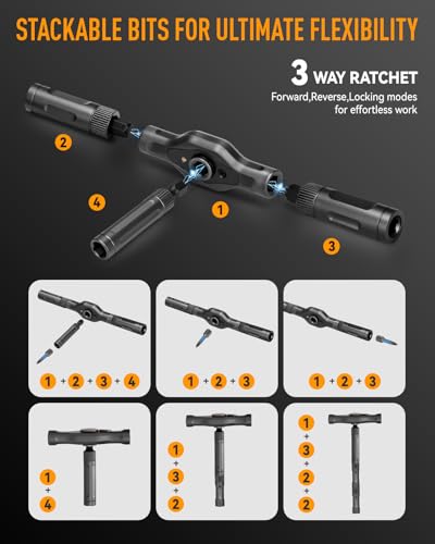 KELIN Magnetic Ratchet Screwdriver Set, 43 in 1 T Handle Ratchet Screwdriver Kits with S2 Steel Bits, Ratcheting Screwdriver for Home Daily Repair, DIY Projects, Ideal Gift for Men Husband (Orange) - Image 4