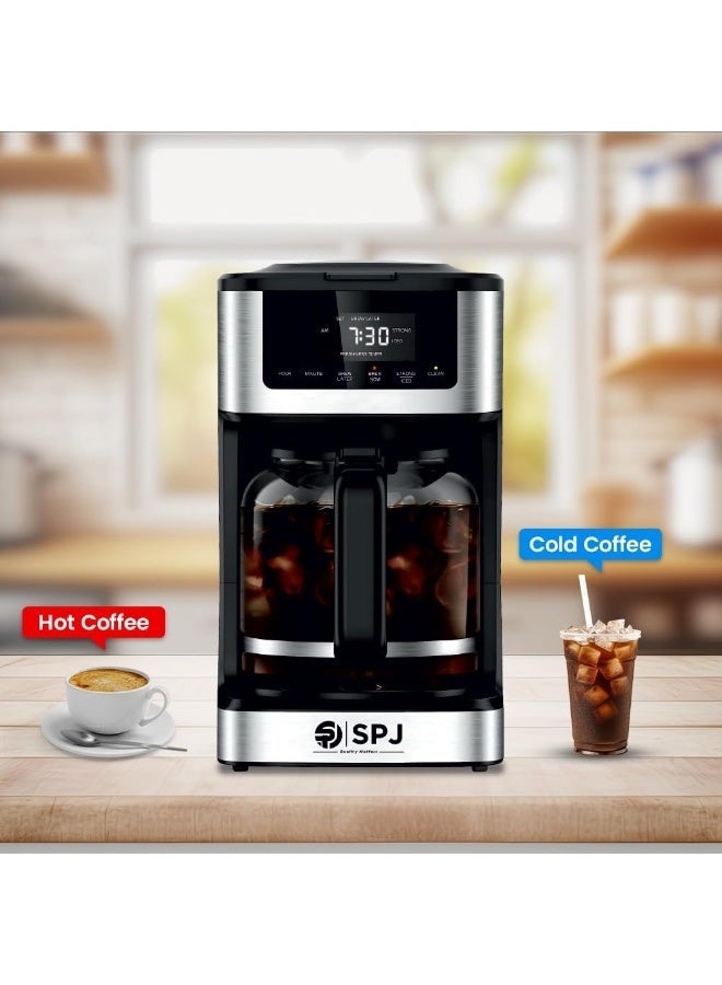 SPJ 12-Cup Coffee Maker – Hot & Iced Brew Coffee Machine | Adjustable Brew Strength | 40-Minute Keep Warm | Self-Clean Function | Smart Touch-Screen Control | 1-Year Warranty (Silver & Black) - Image 1