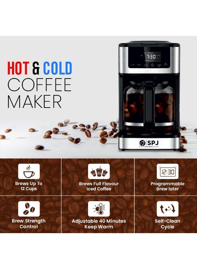 SPJ 12-Cup Coffee Maker – Hot & Iced Brew Coffee Machine | Adjustable Brew Strength | 40-Minute Keep Warm | Self-Clean Function | Smart Touch-Screen Control | 1-Year Warranty (Silver & Black) - Image 2