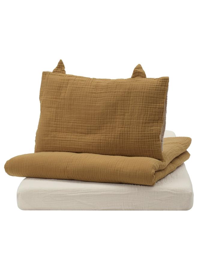 erorex 3-piece bedlinen set for cot, dark yellow/beige, 60x120 cm - Image 1