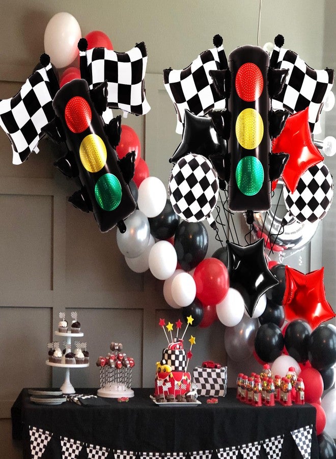 Vuzvuv 7PCS Race Car Balloon Set, Traffic Light,Checkered Flag,Checkered Balloons for Car Theme Decoration,Birthday Party Supplies - Image 5