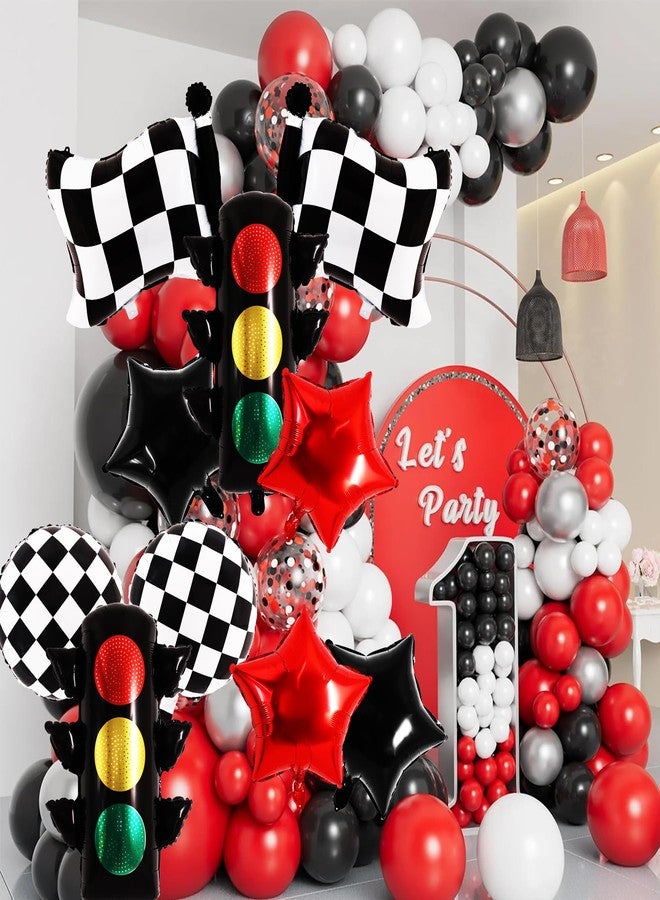 Vuzvuv 7PCS Race Car Balloon Set, Traffic Light,Checkered Flag,Checkered Balloons for Car Theme Decoration,Birthday Party Supplies - Image 4
