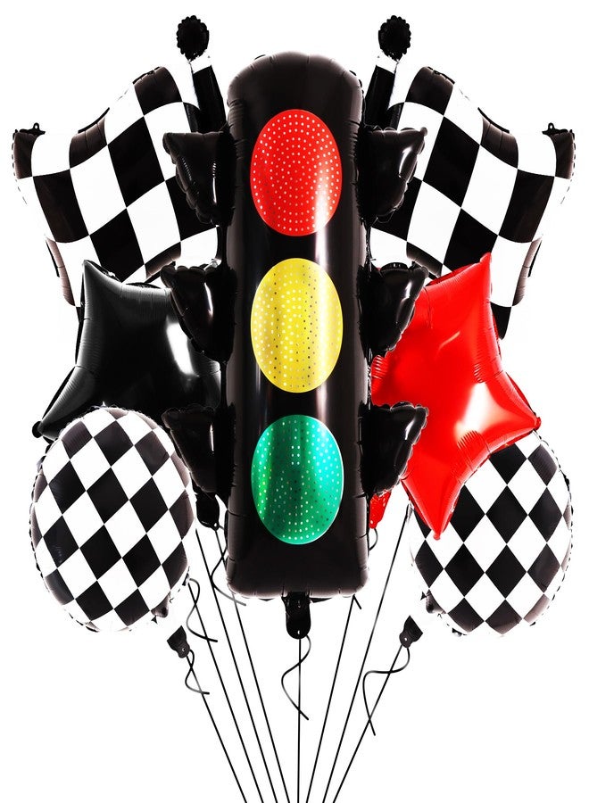 Vuzvuv 7PCS Race Car Balloon Set, Traffic Light,Checkered Flag,Checkered Balloons for Car Theme Decoration,Birthday Party Supplies - Image 1