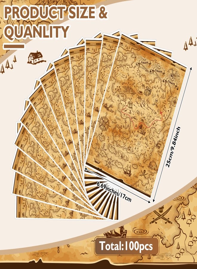 ‎باجين. أكياس هدايا حفلات القراصنة من باجين، 100 قطعة، أكياس هدايا كبيرة الحجم بتصميم خريطة كنز، أكياس حلوى وهدايا، أكياس بلاستيكية لتغليف الهدايا بتصميم كنز القراصنة، لوازم حفلات أعياد الميلاد ذات الطابع البحري - Image 2