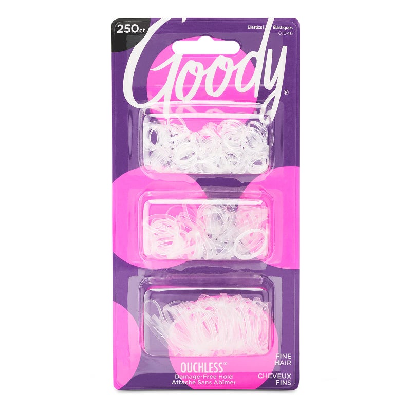 Goody Ouchless Polyband Hair Ties - 250 Ct, Clear, Latex Hair Bands for Women's Hair, Easy Glide, Ultra-Strong Hold Hair Accessories for Women & Men, Secure Hold Ridge Design, All Hair Types - Image 1