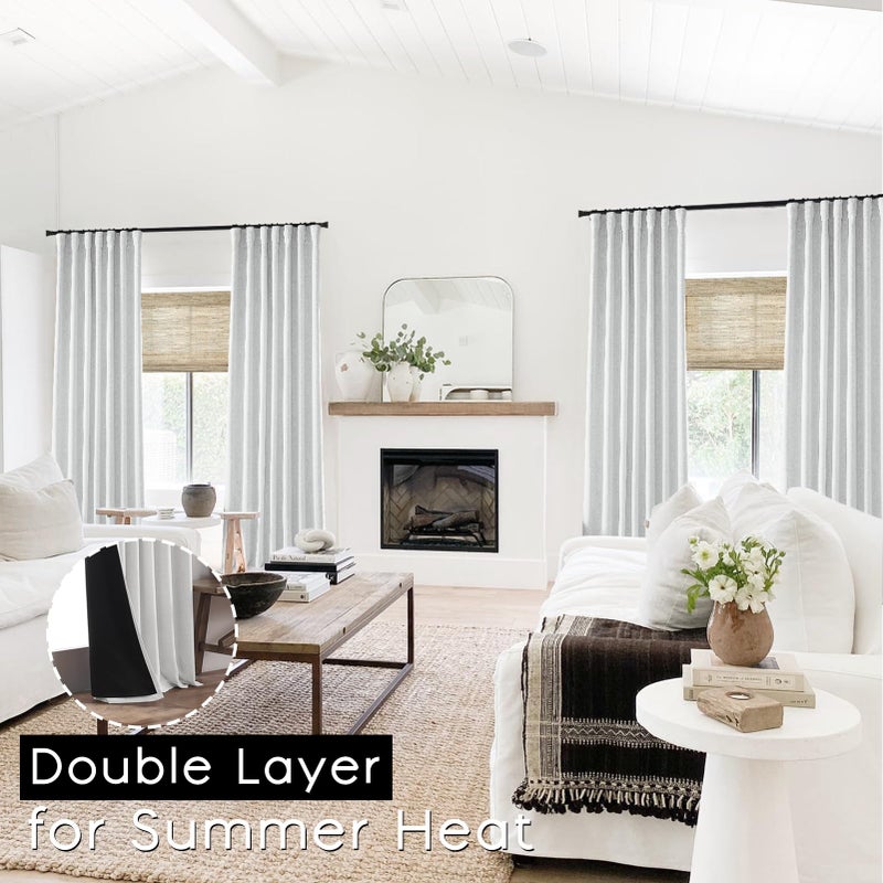 PANELSBURG 108 Inch White Extra Long Curtains for Bedroom Hook Tape for Traverse Curtain Rod 100% Blackout Light Dark Out Faux Linen Long Curtains for Living Room 9FT Length Back Tab No Clip or Rings One Pair - Image 2