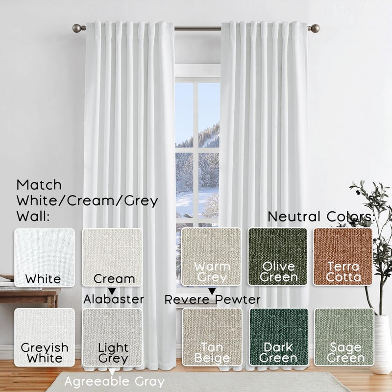 PANELSBURG 108 Inch White Extra Long Curtains for Bedroom Hook Tape for Traverse Curtain Rod 100% Blackout Light Dark Out Faux Linen Long Curtains for Living Room 9FT Length Back Tab No Clip or Rings One Pair - Image 3