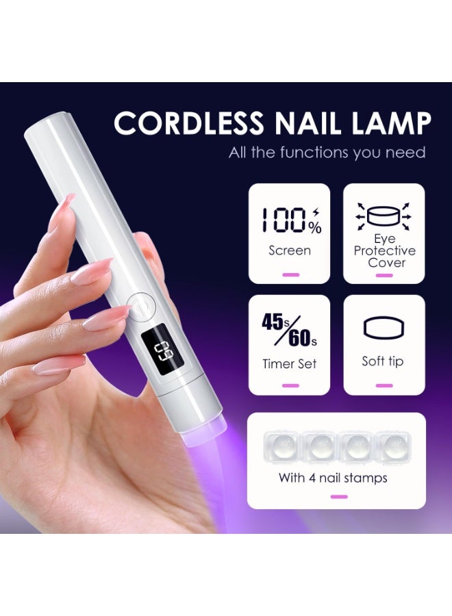 White Mini Uv Light for Nails,Portable Small Handheld Uv Light for Gel Nails,Cordless Rechargeable Flash Cure Lamp,Squish Pen Gel Lamp with 4 Soft - Image 2