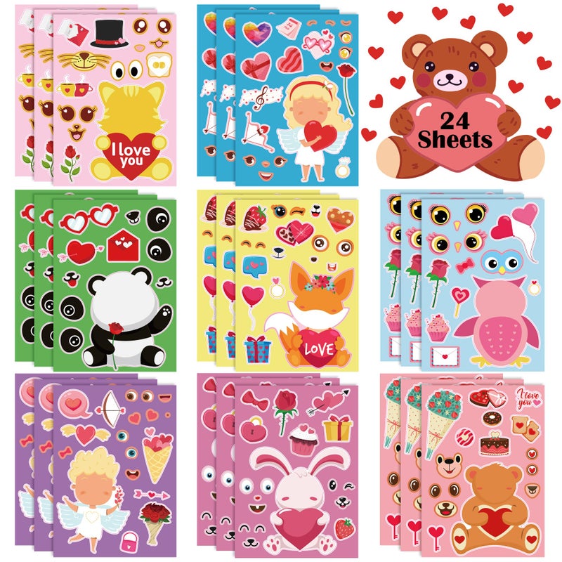Ohome Valentines Stickers - Valentines Day Gifts For Kids School Classroom - Diy Valentines Crafts | Valentines Accessories Treats Party Favors For Toddler | Valentines Day Decorations(24 Sheets) - Image 1