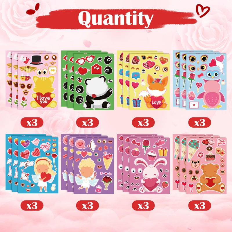 Ohome Valentines Stickers - Valentines Day Gifts For Kids School Classroom - Diy Valentines Crafts | Valentines Accessories Treats Party Favors For Toddler | Valentines Day Decorations(24 Sheets) - Image 3