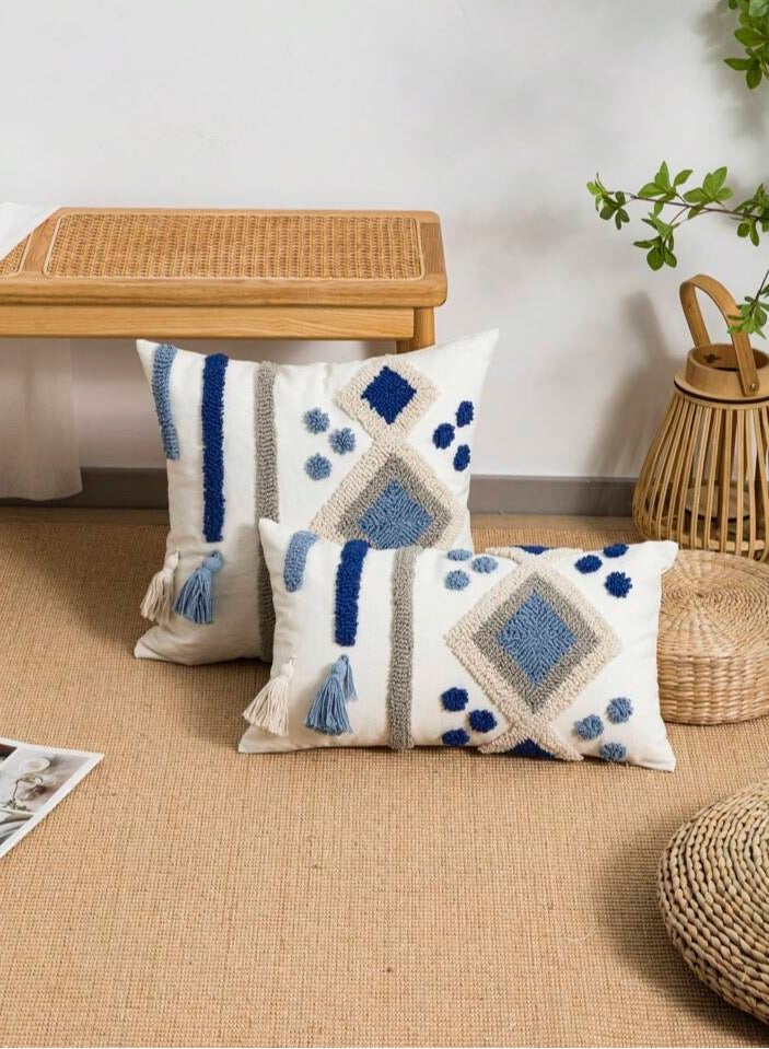 AL-HRAER One Piece Of Embroidered Cotton Cushion Cover with Bohemian Embroidered And Furry Patterns Soft And Elegant And Modern Feeling Without Filling - Image 1