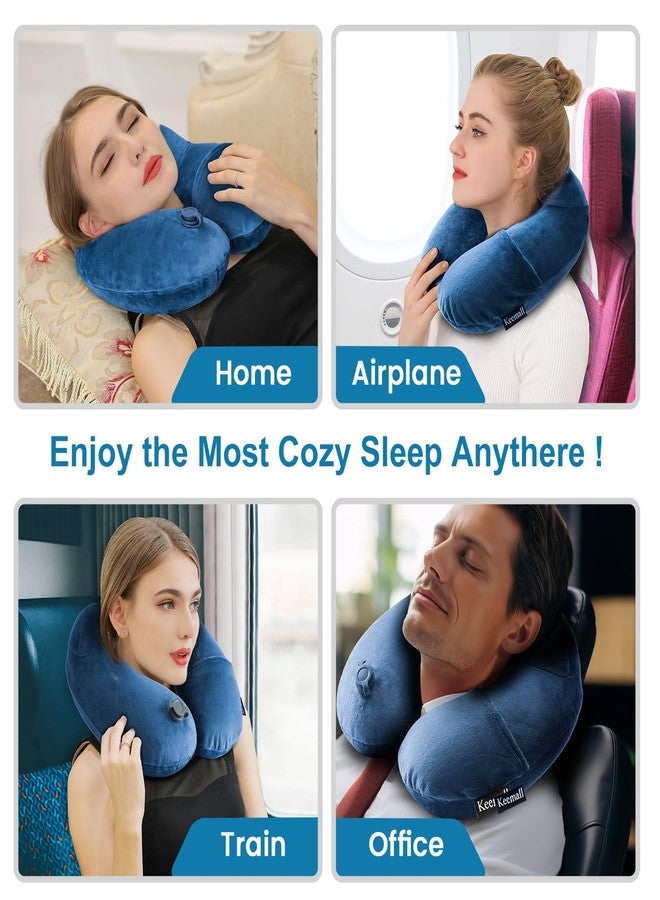 Keemall Inflatable Neck Pillow Airplane, Comfortable Inflatable Travel Neck Pillows for Airplanes Traveling on Plane, Soft Plush Cover Head Neck Rest Sleeping Long Flight for Car Train Office Home - Image 5