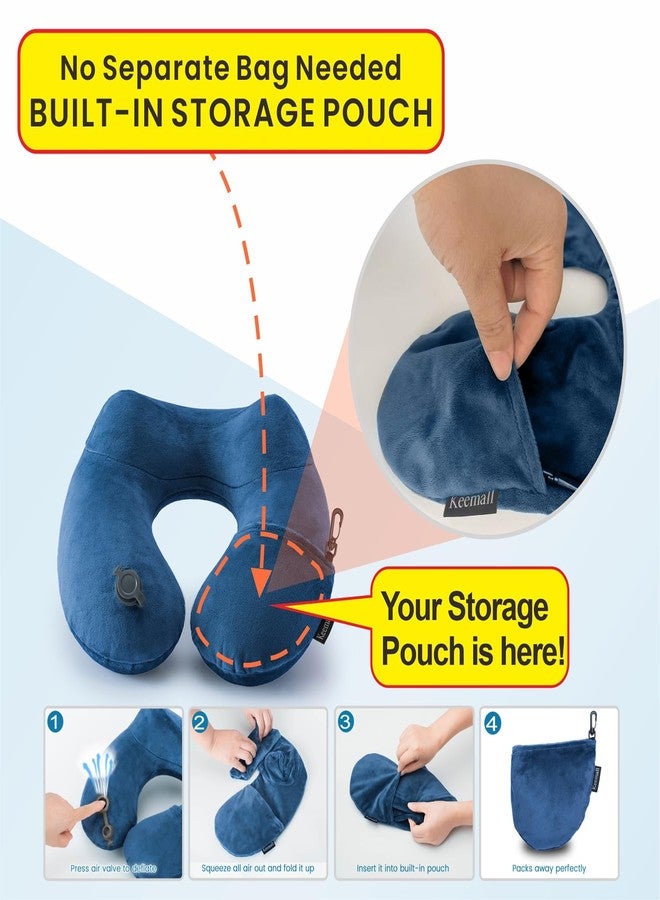 Keemall Inflatable Neck Pillow Airplane, Comfortable Inflatable Travel Neck Pillows for Airplanes Traveling on Plane, Soft Plush Cover Head Neck Rest Sleeping Long Flight for Car Train Office Home - Image 2