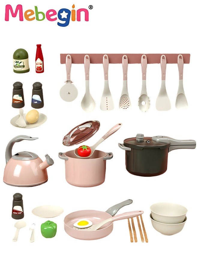 MEBEGIN 32PCS Kitchen Pretend Play Toy, Cooking Playset with Rich Accessaries, Play Food Set, Fun Pretend Role Play Toy, Creative Play House Toys, Pre School Learning Educational Toys, Ideal Gift for Kids Aged 3+  - Image 2