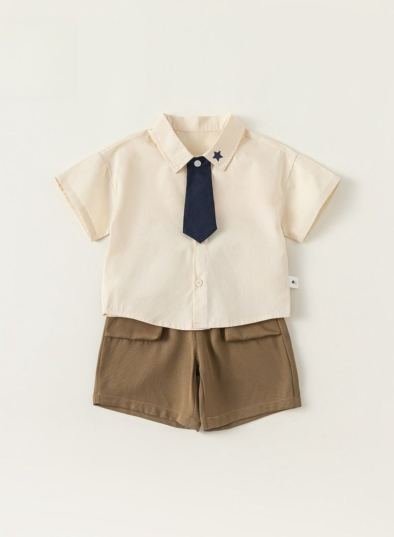Boys' Tie Shirt, Baby Pants, Children's Set, College Style Two-Piece Set - Image 1