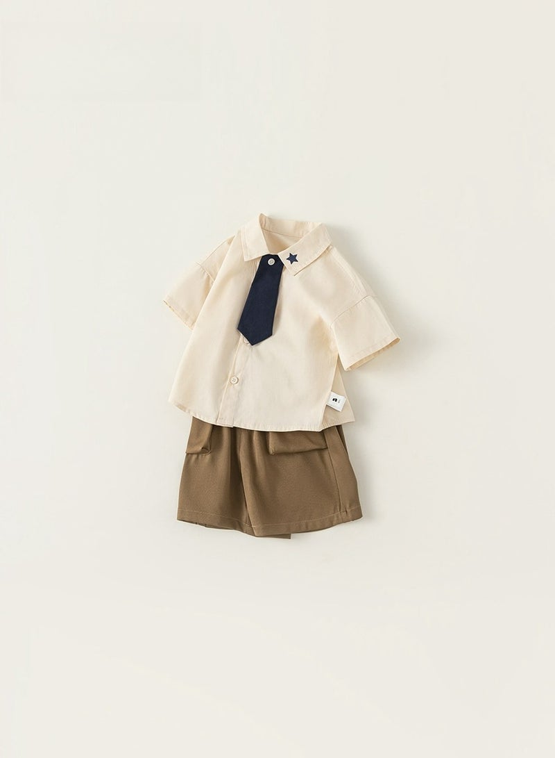 Boys' Tie Shirt, Baby Pants, Children's Set, College Style Two-Piece Set - Image 2