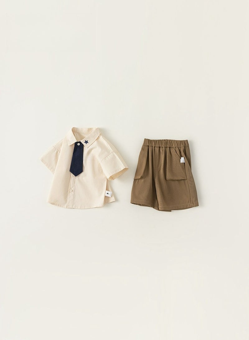 Boys' Tie Shirt, Baby Pants, Children's Set, College Style Two-Piece Set - Image 3