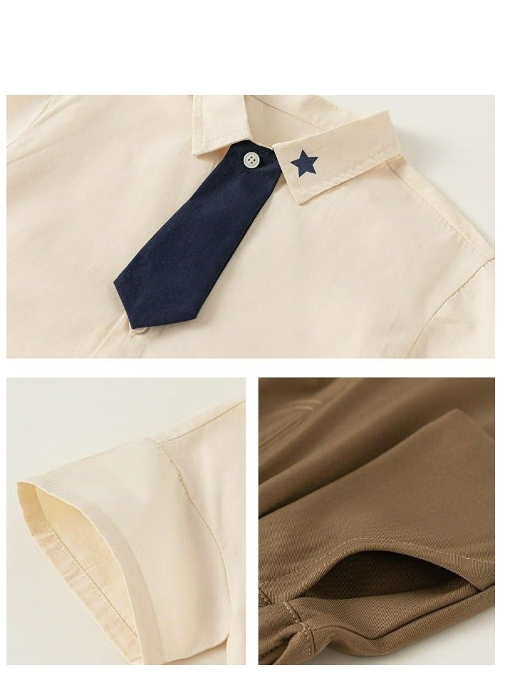 Boys' Tie Shirt, Baby Pants, Children's Set, College Style Two-Piece Set - Image 5