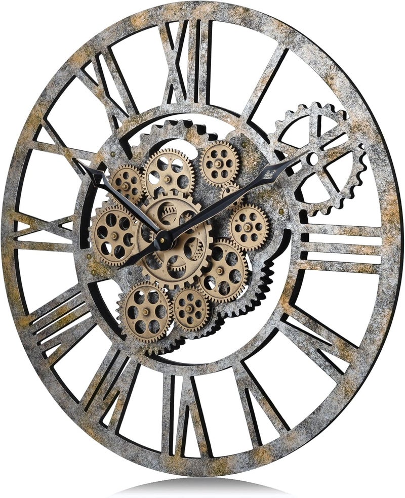 Lafocuse 23 Inch Real Moving Gear Wall Clock, Steampunk Wooden Large Wall Clock for Living Room Decor, Farmhouse - Image 5