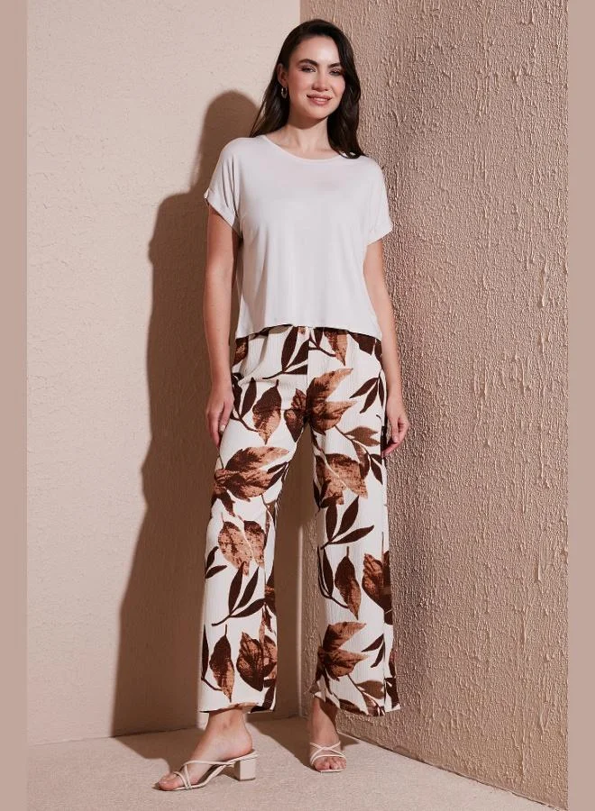 ليلا بنطلون واسع بخصر مطاطي بنقوش ليلى للنساء
