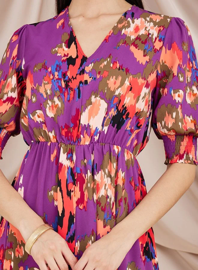 Styli Floral Print A-Line Midi Dress