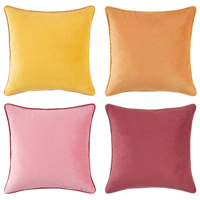 Monday Moose Decorative Throw Pillow Covers Cushion Cases  Set Of 4 Soft Velvet Modern Double-Sided Designs  Mix And Match For Home Decor  Pillow Inserts Not Included (18X18 Inch  Yellow/Pink) - Image 1