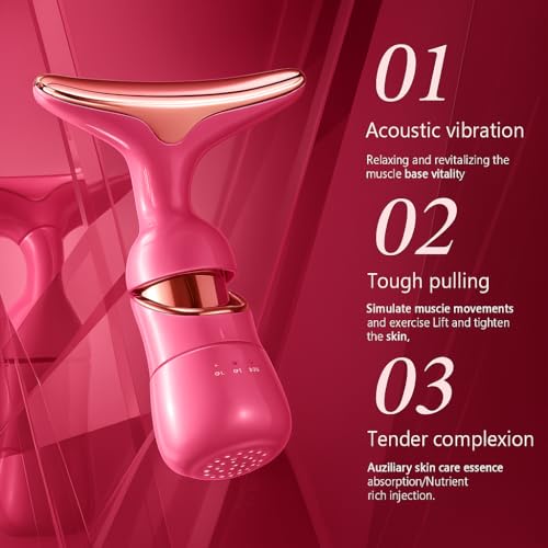 AKRIZA Facial Massager for Face and Neck, 3-in-1 Face Massager for Women, Anti-Wrinkle & Anti-Aging Facial and Neck Massage Kit with 3 Modes for Skin Care, Improve Firmness, Tightening & Smoothing (Pink) - Image 2