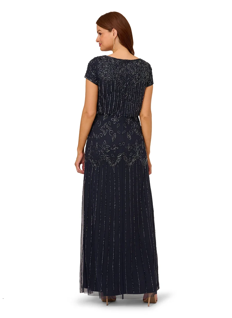 Adrianna Papell Embellished Mesh Blouson Evening Dress