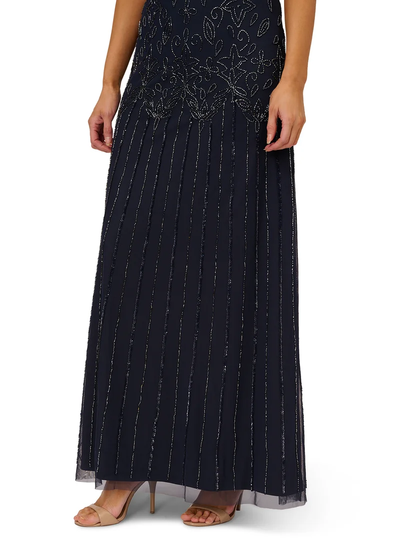 Adrianna Papell Beaded Tulle Maxi Dress