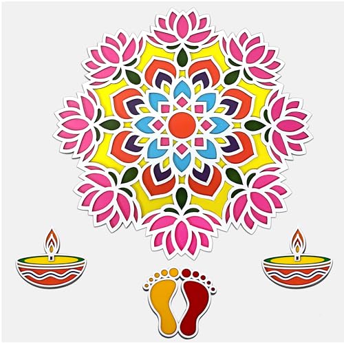 SWAGSTATION Ready Rangoli Design Set for Diwali Decoration | Pre-Made Rangoli Patterns with Vibrant Colors | Easy to Use Rangoli for Kids, Adults & Beginners | Festival Floor Decoration Kit | Design No (Lotus) - Image 1