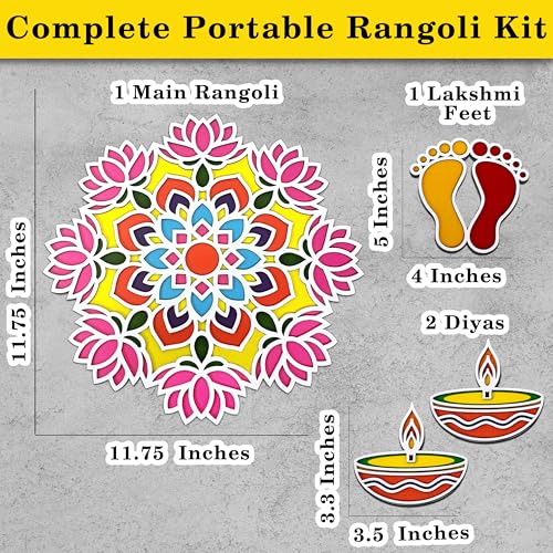 SWAGSTATION Ready Rangoli Design Set for Diwali Decoration | Pre-Made Rangoli Patterns with Vibrant Colors | Easy to Use Rangoli for Kids, Adults & Beginners | Festival Floor Decoration Kit | Design No (Lotus) - Image 3