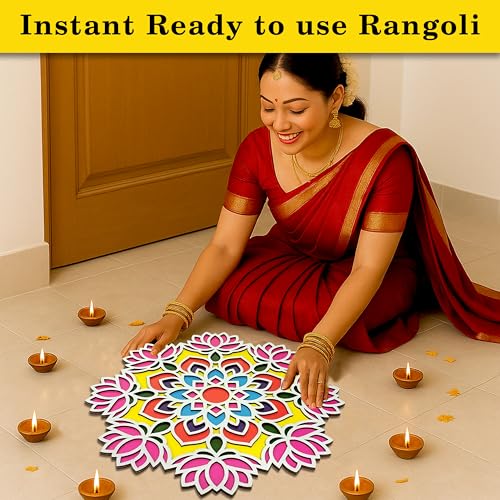 SWAGSTATION Ready Rangoli Design Set for Diwali Decoration | Pre-Made Rangoli Patterns with Vibrant Colors | Easy to Use Rangoli for Kids, Adults & Beginners | Festival Floor Decoration Kit | Design No (Lotus) - Image 2