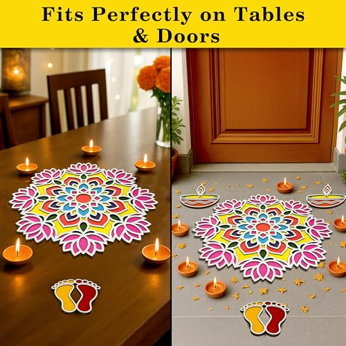 SWAGSTATION Ready Rangoli Design Set for Diwali Decoration | Pre-Made Rangoli Patterns with Vibrant Colors | Easy to Use Rangoli for Kids, Adults & Beginners | Festival Floor Decoration Kit | Design No (Lotus) - Image 5