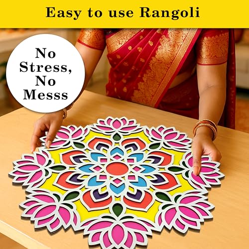 SWAGSTATION Ready Rangoli Design Set for Diwali Decoration | Pre-Made Rangoli Patterns with Vibrant Colors | Easy to Use Rangoli for Kids, Adults & Beginners | Festival Floor Decoration Kit | Design No (Lotus) - Image 4