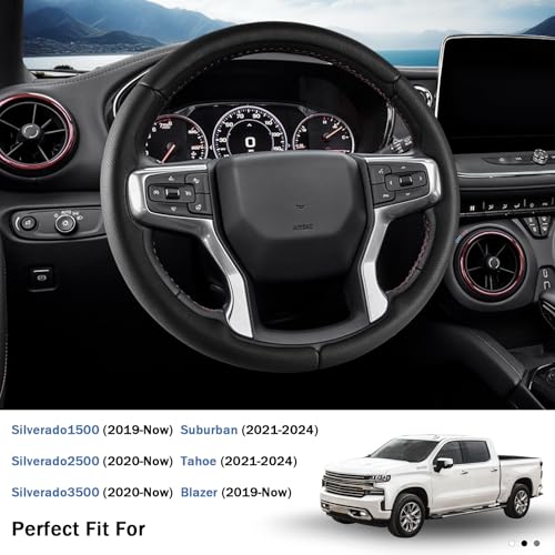 Aotoyou Steering Wheel Cover for Chevy Silverado 1500 2019-Present/ 2500 3500 2020-Present/Blazer 2019-Present (Gasoline Models)/ Suburban Tahoe 2021-2024, Car Steering Wheel Cover Accessories for Chevrolet - Image 3