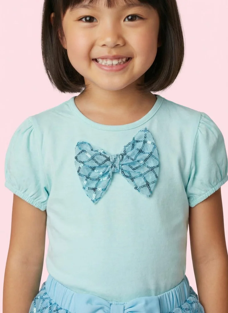 نوتيناتي Nautinati Girls Blue Sequined T-Shirt And Skirt With Satin Bow Clothing Set