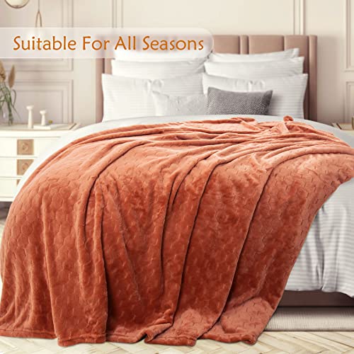 TOONOW Fleece Blanket Super Soft Cozy Throw Blanket 50" x 60", Lightweight Fuzzy Comfy Textured Flannel Blanket Warm Plush Throw Blankets for Couch, Sofa, Bed, Carnelian - Image 3