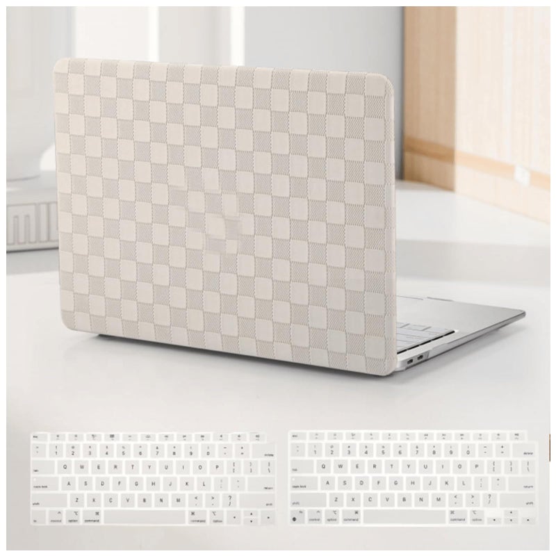 BYCeKe for MacBook Pro 13 inch Case M2 2026-2023, 2022-2016 A2338 M1 A2251 A2289 A2159 A1989 A1708 A1706, Checkered Textured Cream Leather Hard Shell No Logo Cutout&Keyboard Cover, Beige Checkerboard - Image 1