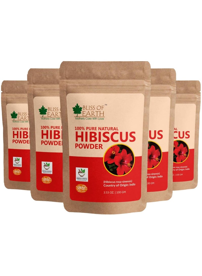 BLISS OF EARTH 100% Pure & Natural Hibiscus Powder 100GM Makes Hair Stronger & Thicker Controls Ageing Cures Acne & Pimples Pack of 5  - Image 1