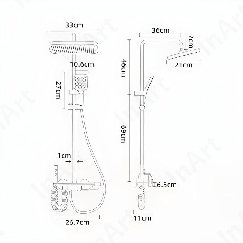 InArt Solid Brass Shower Panel Set Digital Temperature Display 4 Functions Handheld Shower Overhead Rainshower Spout Health Faucet Black - Image 3