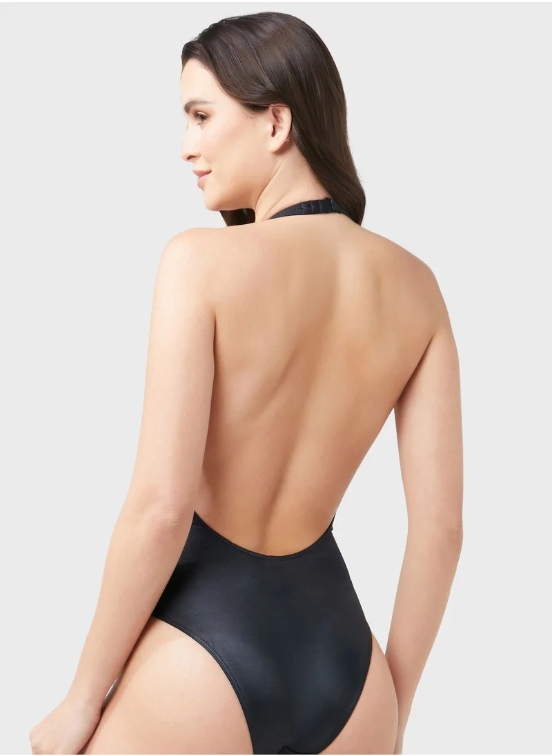 CALVIN KLEIN Halter Neck Logo High Leg Swimsuit