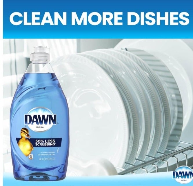 دون سائل غسيل الأطباق داون الترا - صابون غسيل أطباق داون اللطيف - سائل غسيل الأطباق للتنظيف الفعال - للمطبخ، بقع الغسيل، والأدوات الدهنية - مستلزمات منزلية - الرائحة الأصلية - 18 أونصة، 532 مل. - Image 1