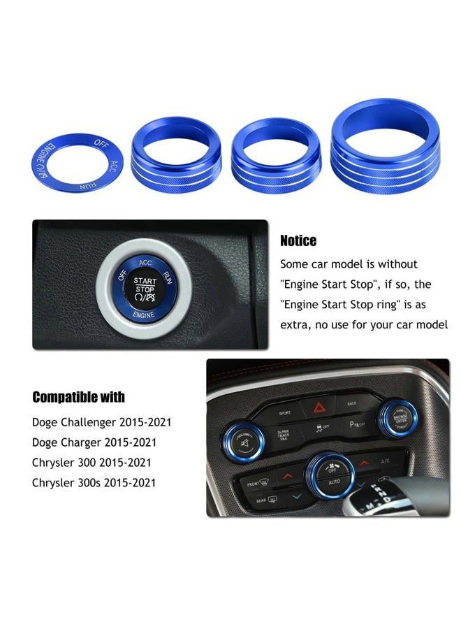 EBAIFUN Blue Control Knob Cover Radio Tune Audio Volume Air Conditioner AC Climate Twist Switch Button Aluminum Ring Decal Trim Compatible with Dodge Challenger/Charger/Chrysler 300 300s 2015-2021 - Image 2