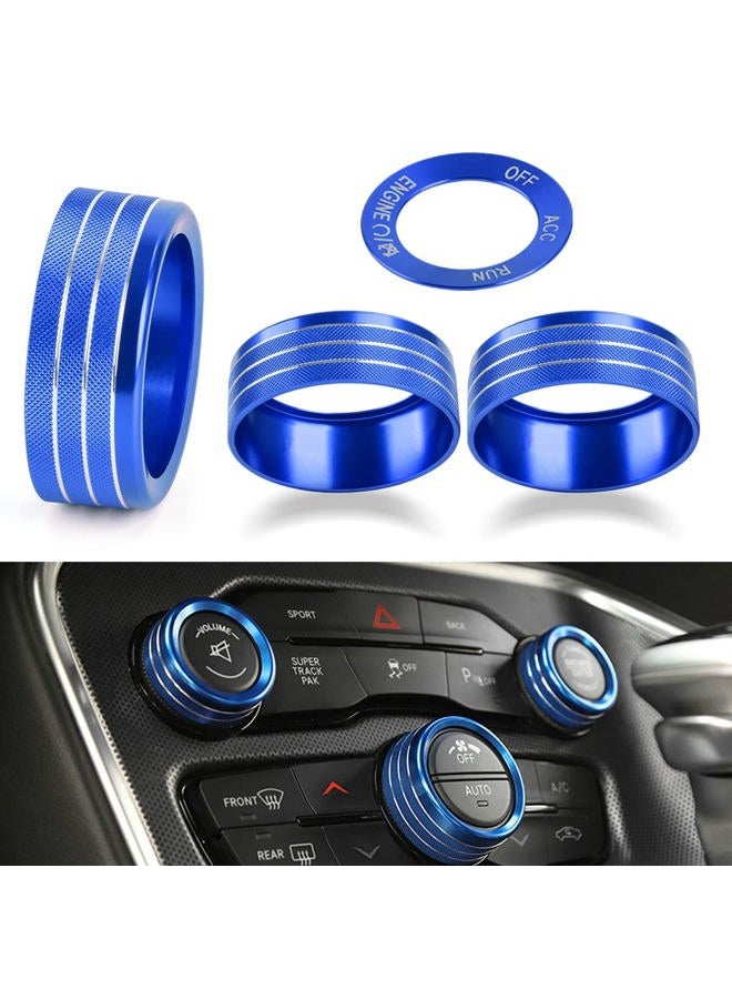 EBAIFUN Blue Control Knob Cover Radio Tune Audio Volume Air Conditioner AC Climate Twist Switch Button Aluminum Ring Decal Trim Compatible with Dodge Challenger/Charger/Chrysler 300 300s 2015-2021 - Image 1