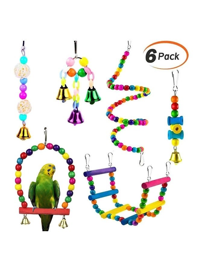 6-Piece Bird Swing Chewing Toy Set With Hammock Bell - Image 1
