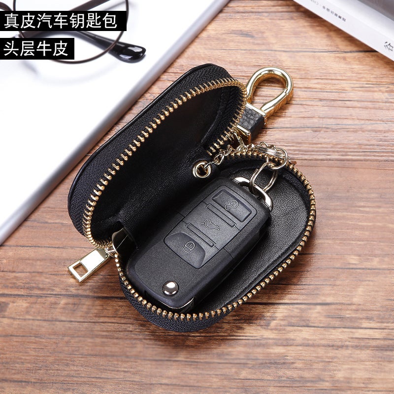First-Layer Cowhide Universal Zipper Car Key Case 2024 Key Cover Manufacturer Storage With Stitching - Image 4