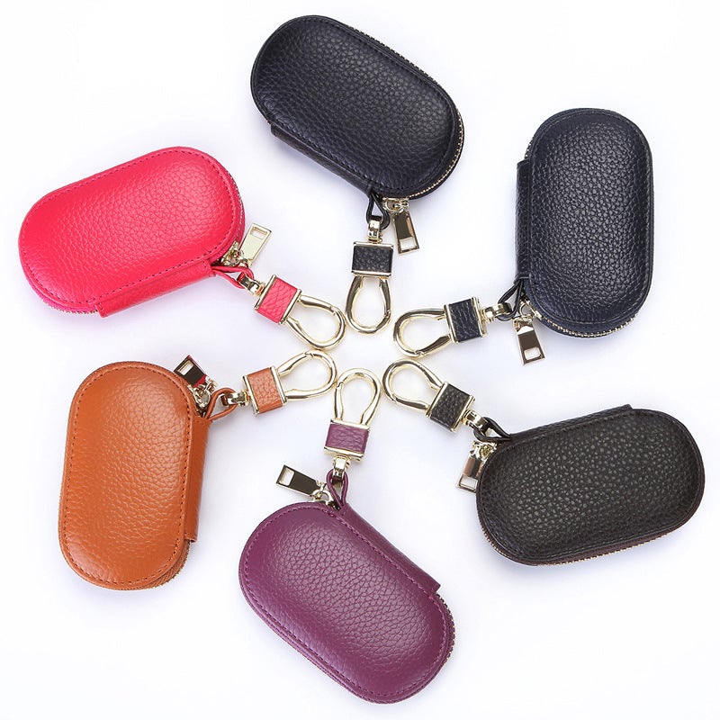 First-Layer Cowhide Universal Zipper Car Key Case 2024 Key Cover Manufacturer Storage With Stitching - Image 3